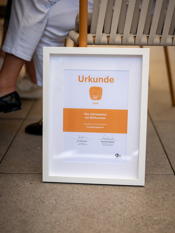 Nominierungsurkunde für den Family Cup in der Kategorie "Freizeitprogramm"