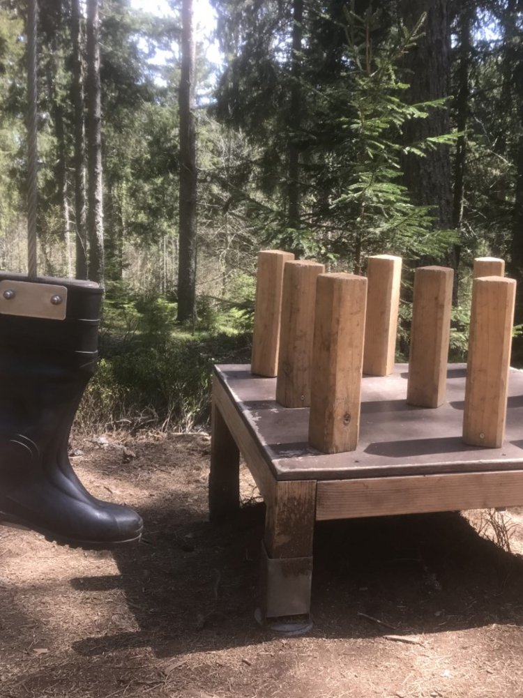 Interaktive Holzstationen auf dem Kuhnigundes-Kuhlehrpfad nahe dem Hotel Vier Jahreszeiten.