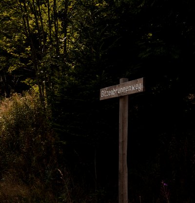 Wanderweg-Beschilderung im Schwarzwald-Nationalpark für Touristen.