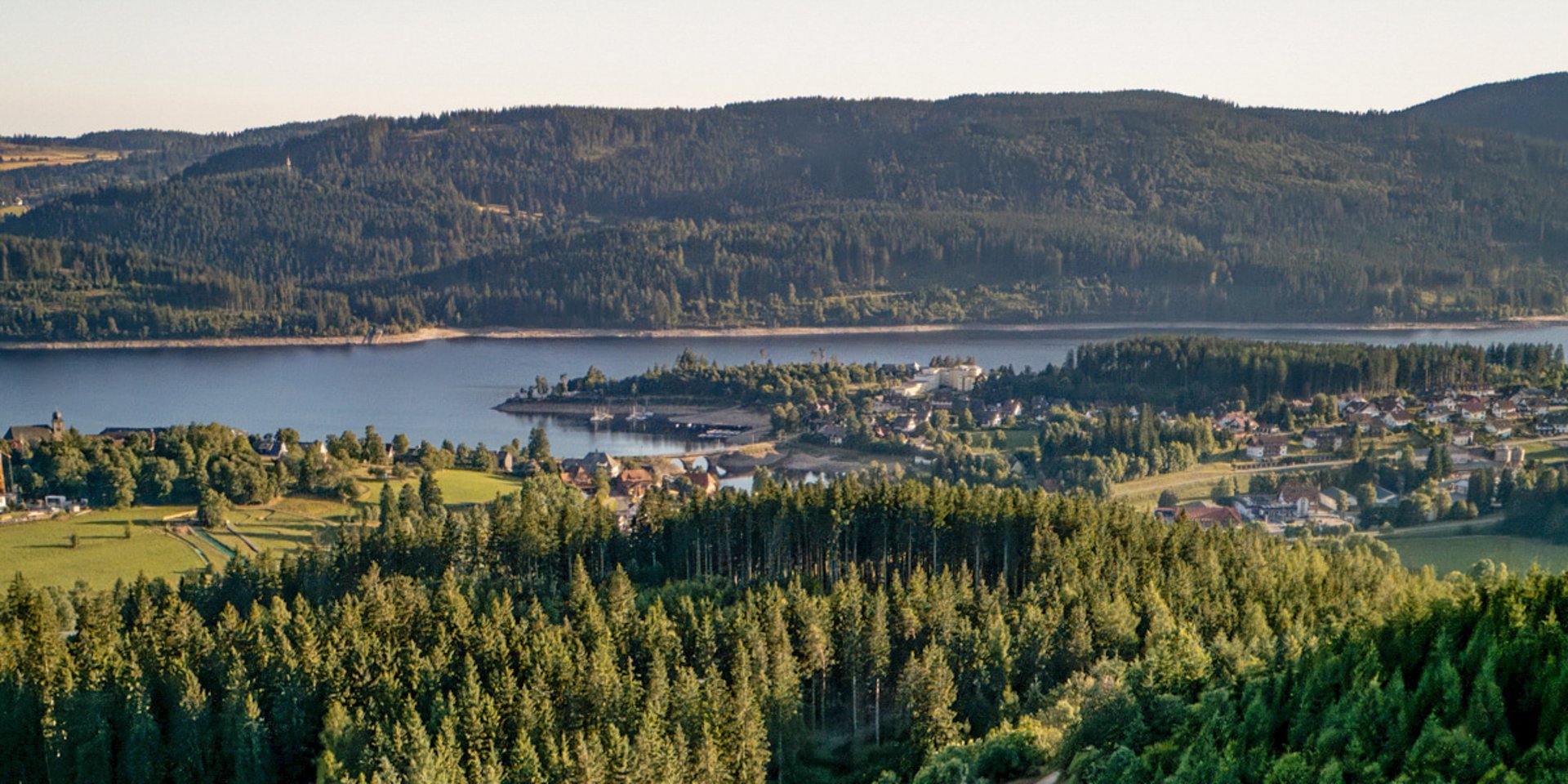 Sonnenuntergang über dem Waldmeer des Schwarzwalds vom Aussichtsturm.